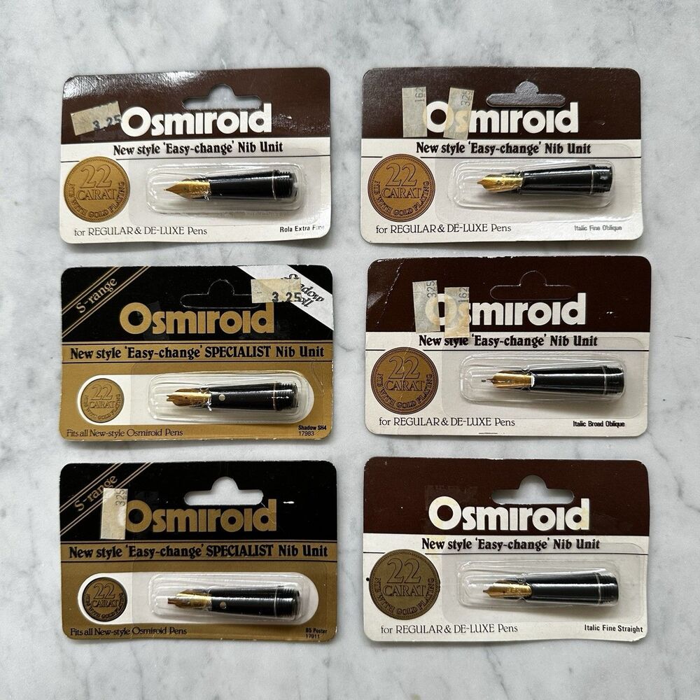 Lot of 6 Osmiroid Easy Change Nib 22 Carat Gold Plating - Rola Shadow B5 Italic